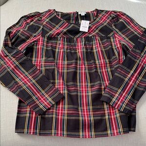 J. Crew Women's Black & Red Multicolor Plaid Blouse NWT ✨. Size: M